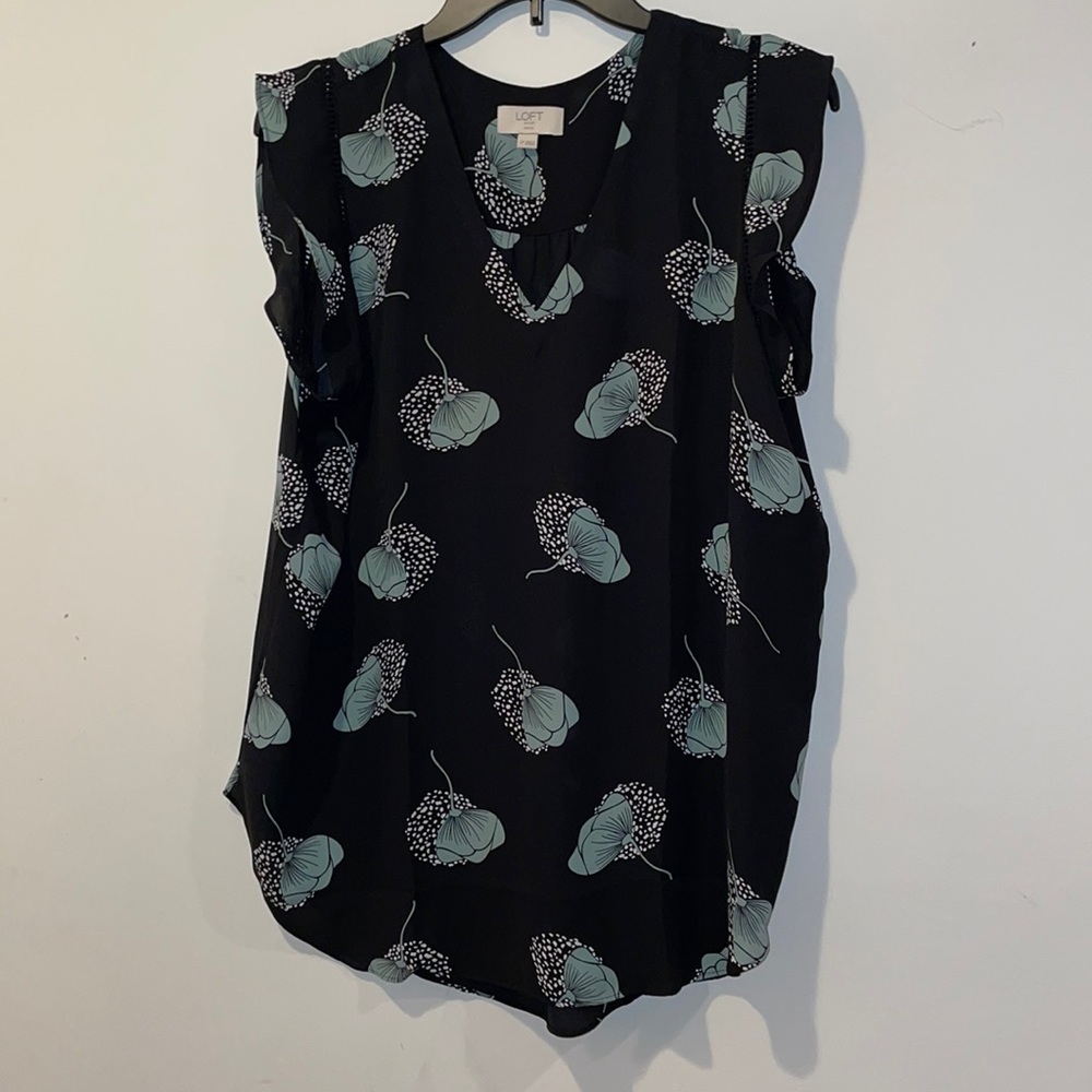 Green and black floral print blouse